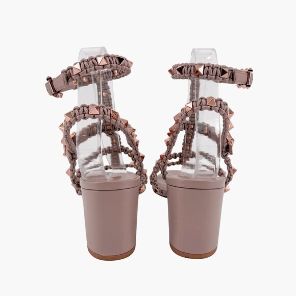Valentino Garavani Rockstud Braided Caged Block Heel Sandals Beige Size 40 US 10 - Picture 6 of 15